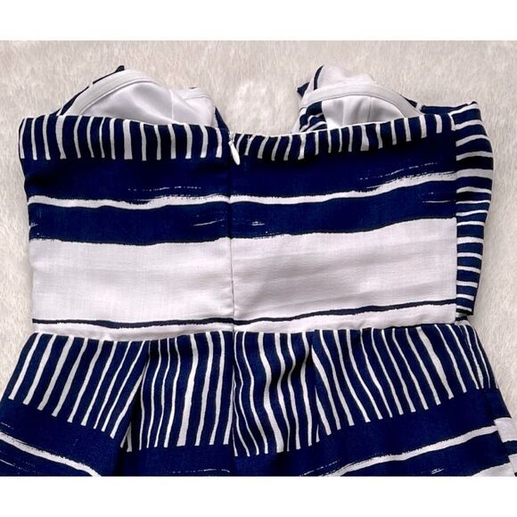 Lulus Delphi Blue and White Striped Tie-Front Strapless Romper, Size Small - Picture 13 of 16